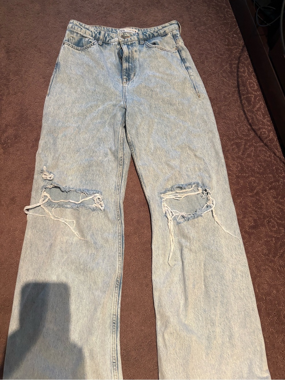 Zara Light Blue Distressed Straight-Leg Jeans